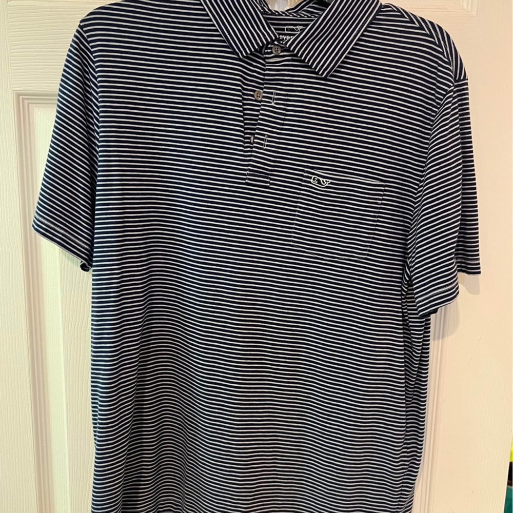 Vineyard Vines Navy and White Striped Polo